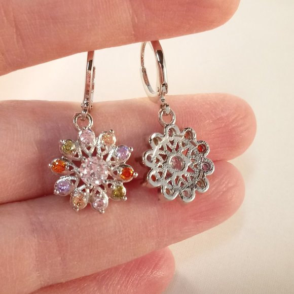 18K White Gold Filled Flower Diamond Zircon Dangle Earrings .66ctw ea Party Gift - Picture 3 of 3